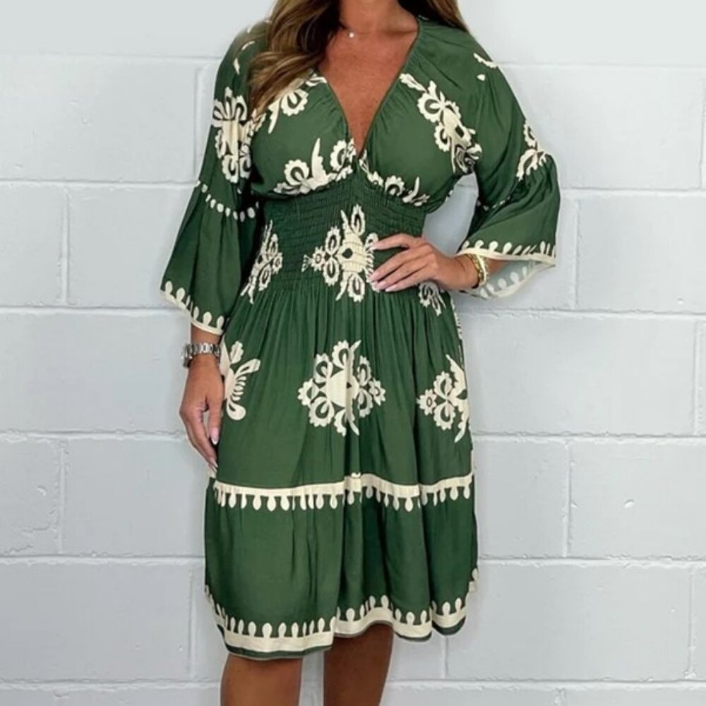 V-NECK PRINTED DRESS